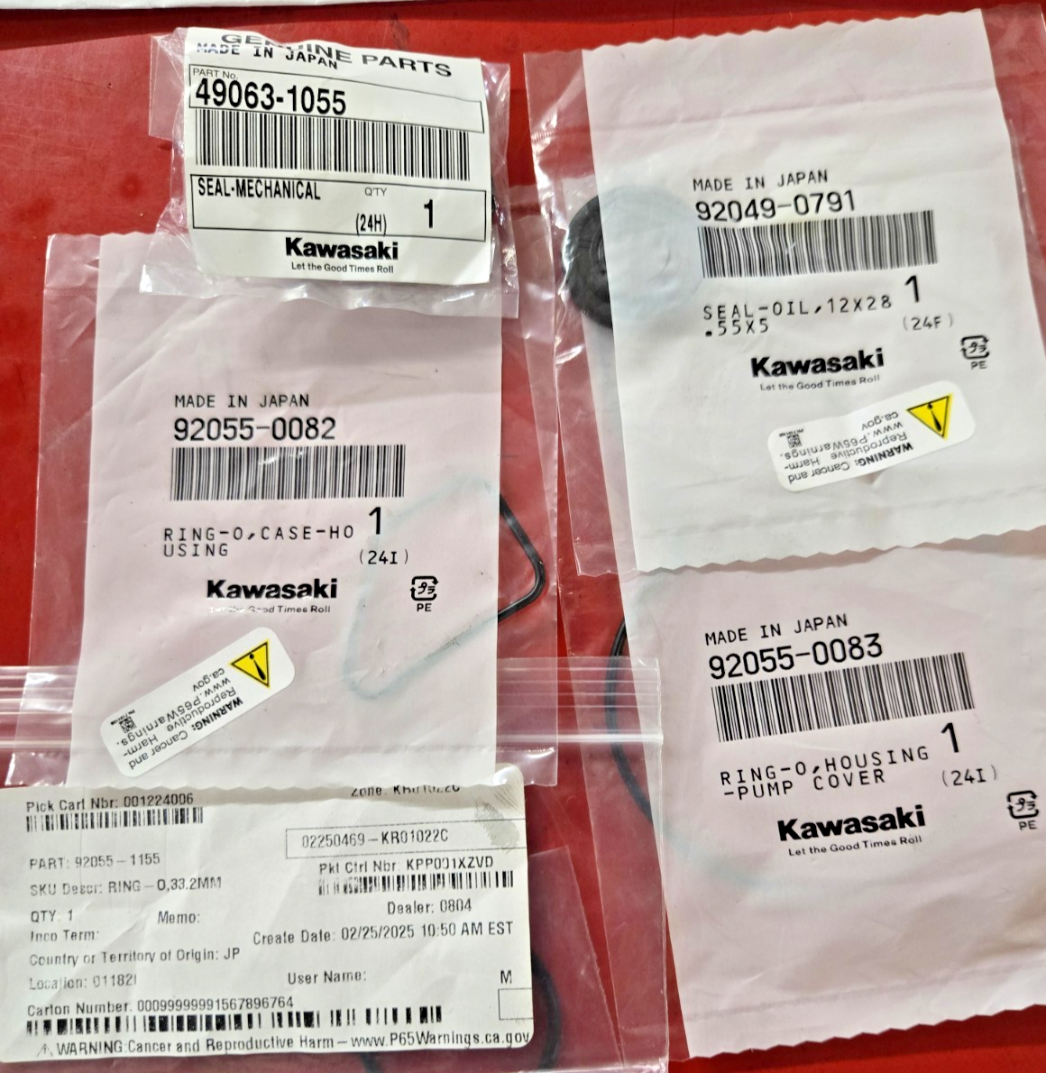 KAWASAKI NINJA 650 ER6N VULCAN Z400 Z500 OEM WATER PUMP SEAL KIT #0576