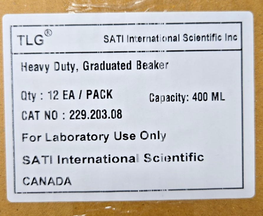 Beaker HEAVY DUTY GRADUATED BEAKER Glass 400ML #1257 SOLD EACH