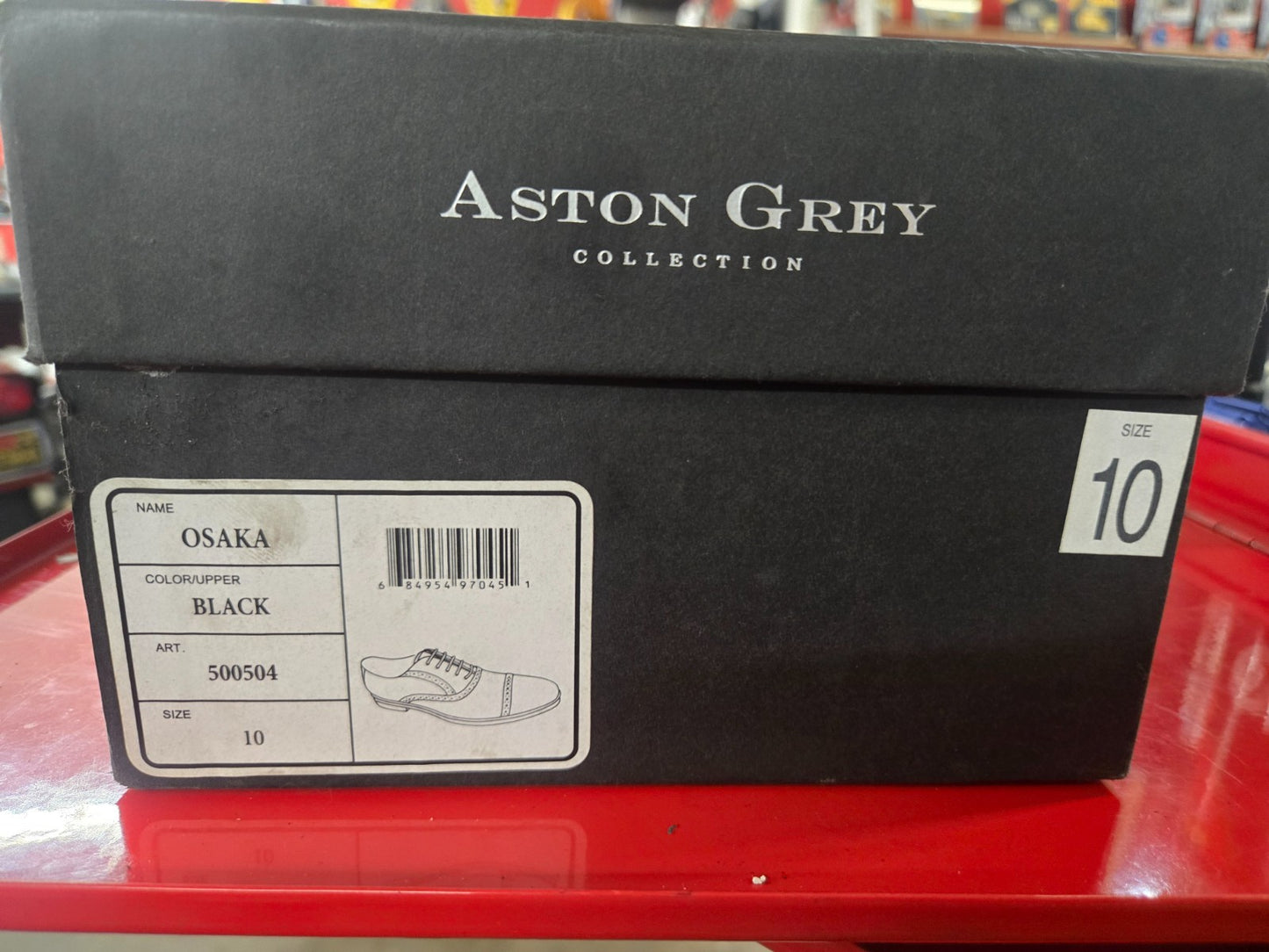 Aston Grey Osaka Shoes Men's 10 BLACK Leather Oxford Cap Toe BROGUE DRESS #0366