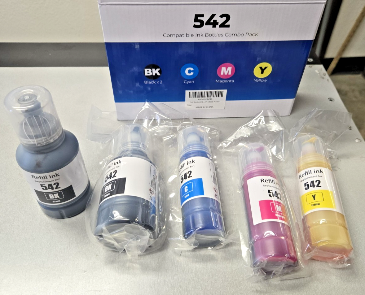 T542 Ink Refill Bottles 4 pk Set one black is half it will come for free #0958