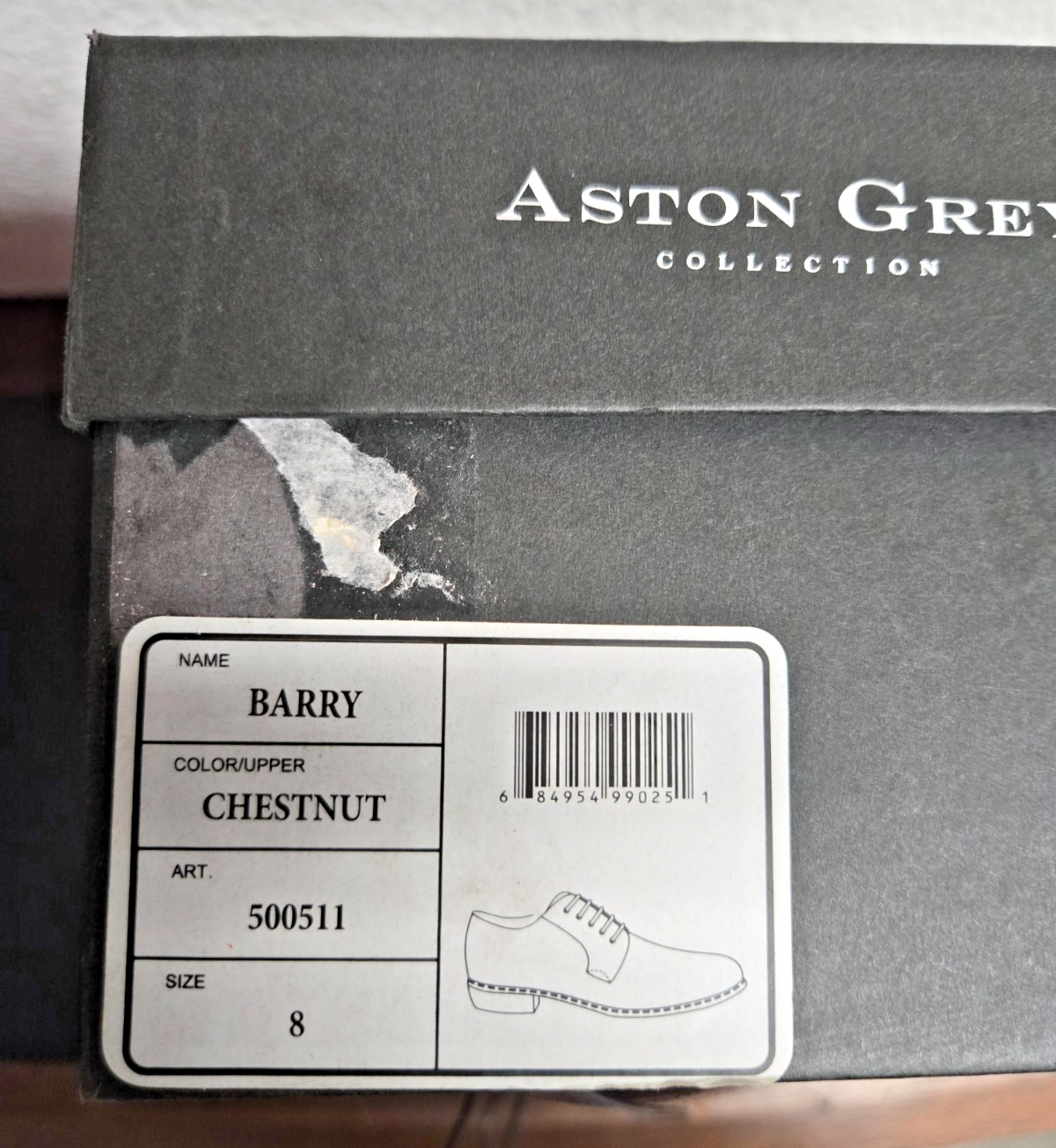 ASTON GREY COLLECTION leather BARRY CHESTNUT 500511 size 8 ORIGINAL BOX #0391