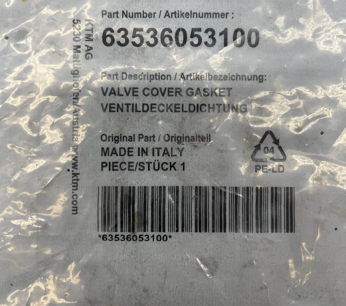 KTM OEM 63536053100 Valve cover gasket #0511
