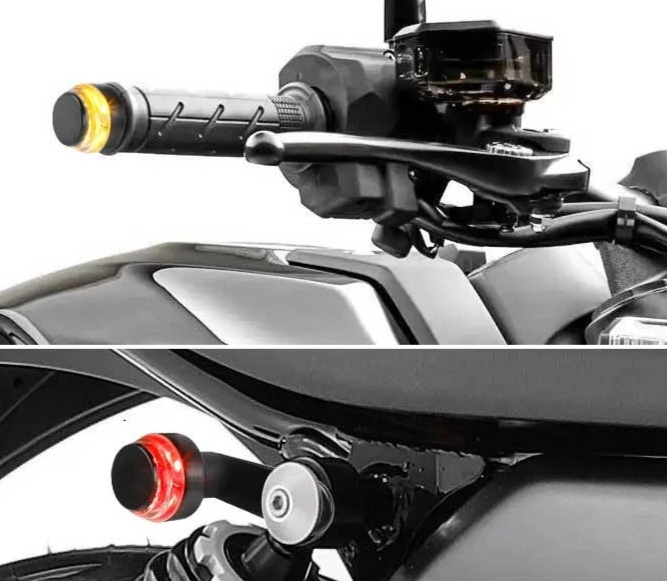 2X Handle Bar End Motorcycle LED Turn Signals Indicator Blinker Amber Red #0475