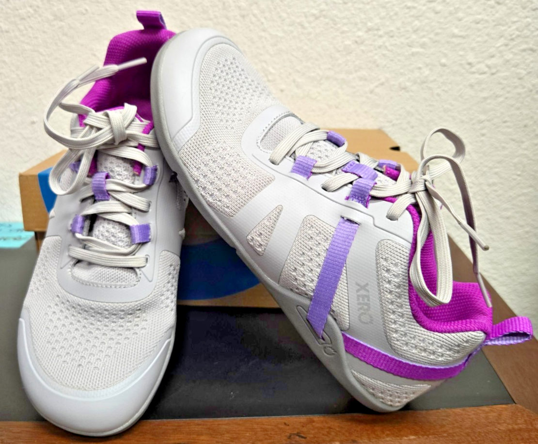 XERO WOMENS PRIO NEO SNEAKERS 8.5 BREATH MESH "STORM" GREY PURPLE #0390