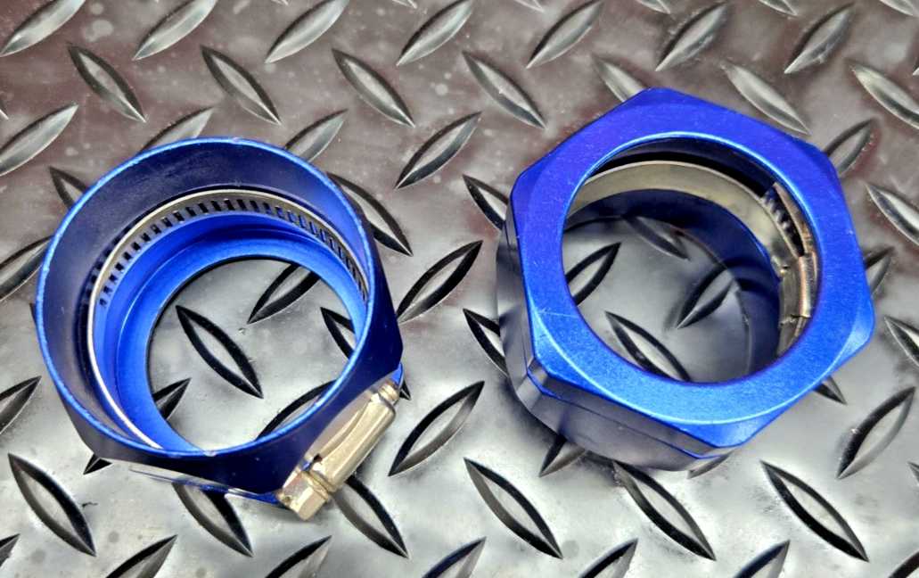 2x Radiator Hose End Line blue Anodized Aluminum 43 mm OD #0739  NOS