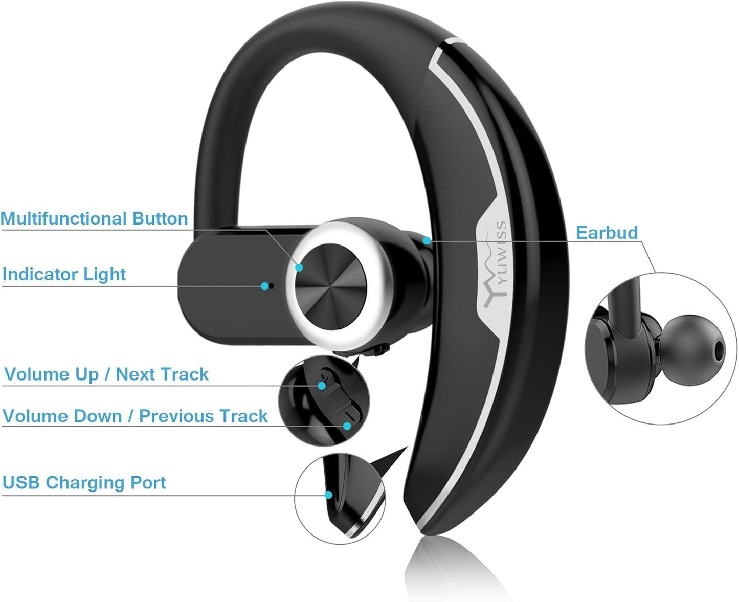 YUWISS Y6 Bluetooth Earpiece w/Mic Wireless Headphones HEADSET   #0221