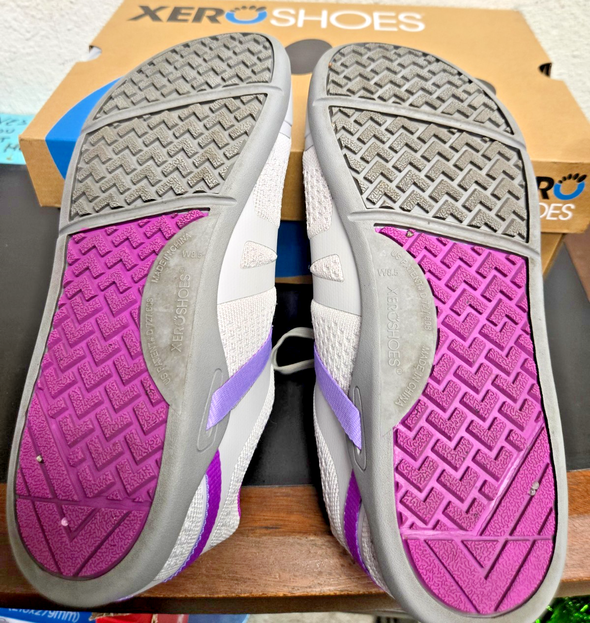 XERO WOMENS PRIO NEO SNEAKERS 8.5 BREATH MESH "STORM" GREY PURPLE #0390