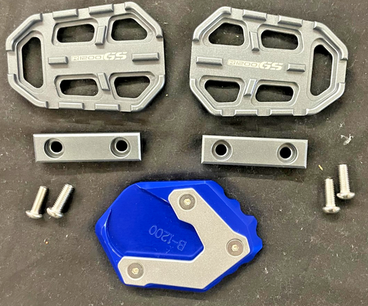 BMW F850GS R1200GS R9T Billet Wide Foot Pegs Rest + KICKSTAND PLATE PAD #0275