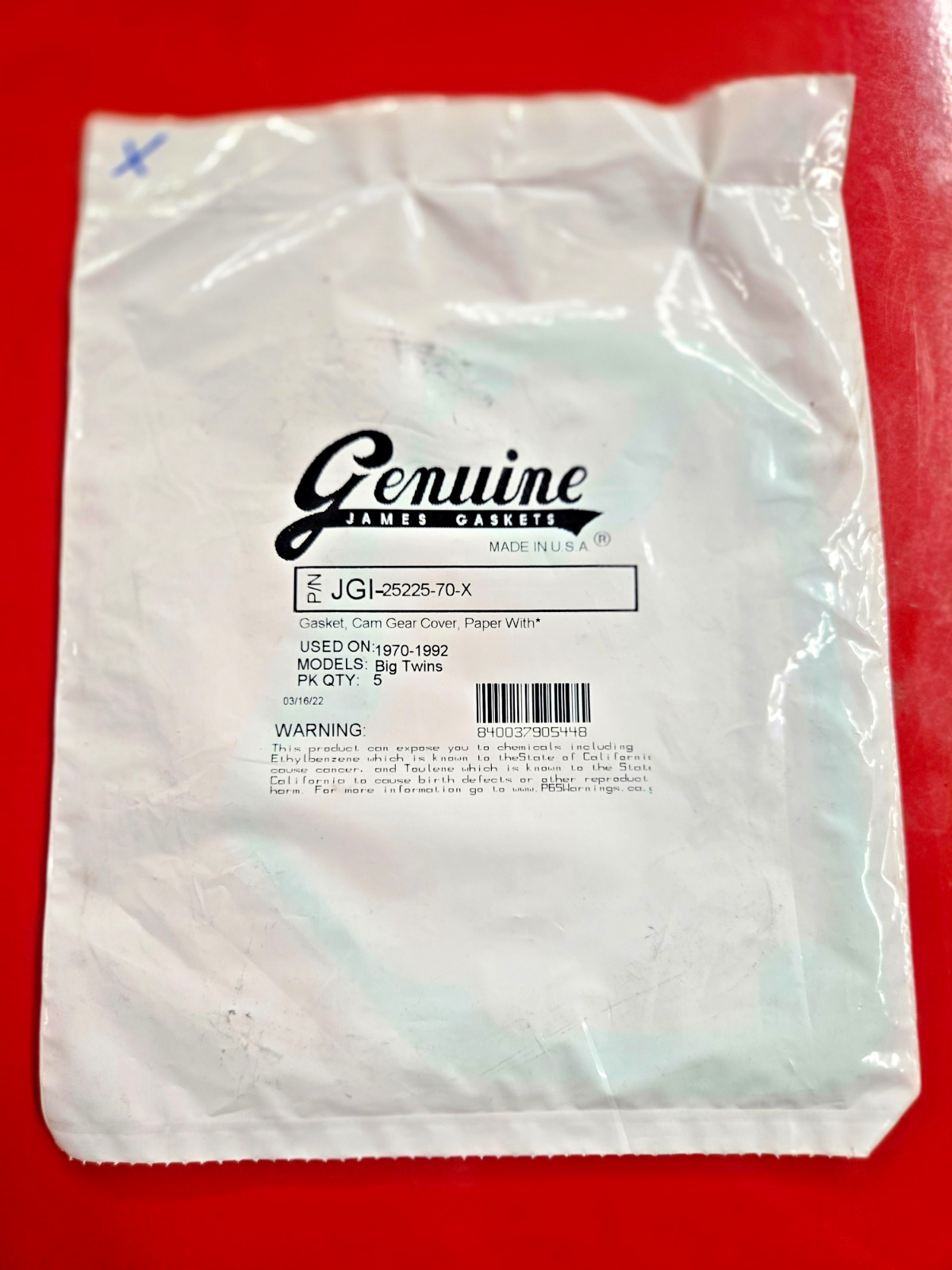 Harley-Davidson 1970-1992 OEM BIG Twin Cam Gasket  25225-70-X  #0399