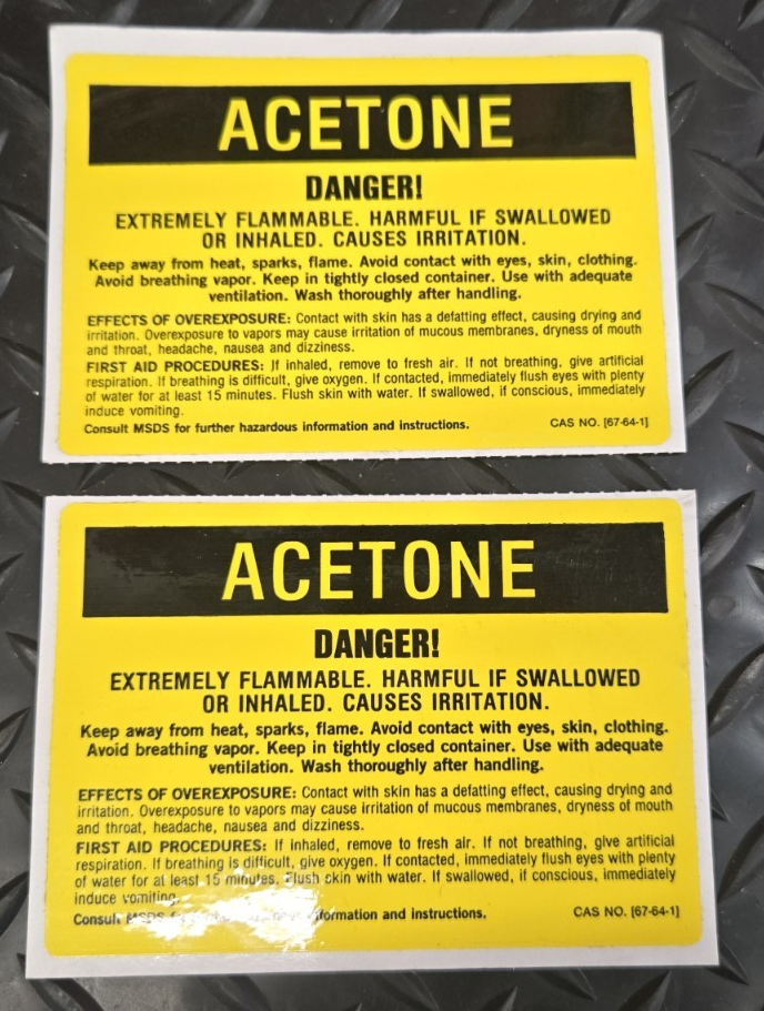 2x Caution Acetone danger Sticker Decal