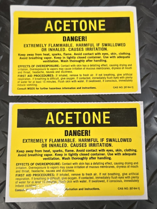 2x Caution Acetone danger Sticker Decal