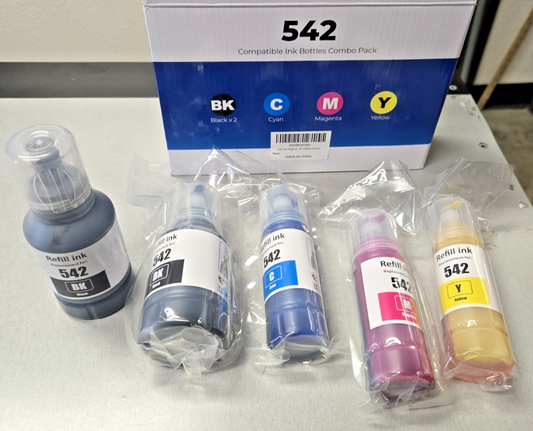 T542 Ink Refill Bottles 4 pk Set one black is half it will come for free  #0958