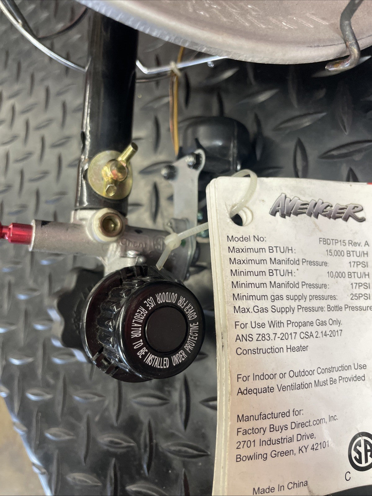 AVENGER THERMOHEAT PROPANE TANK MOUNT RADIANT HEATER FBDTP15 15000 BTU/H  #1233