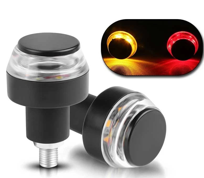 2X Handle Bar End Motorcycle LED Turn Signals Indicator Blinker Amber Red #0475
