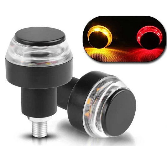 2X Handle Bar End Motorcycle LED Turn Signals Indicator Blinker Amber Red #0475