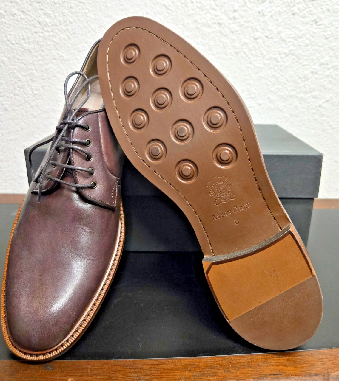 ASTON GREY COLLECTION leather BARRY CHESTNUT 500511 size 8 ORIGINAL BOX #0391