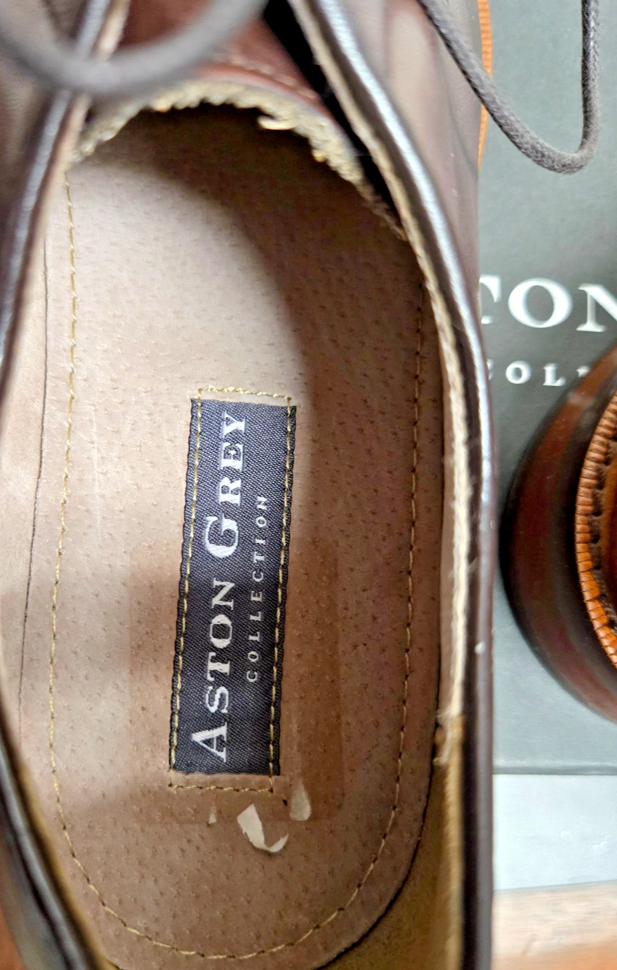 ASTON GREY COLLECTION leather BARRY CHESTNUT 500511 size 8 ORIGINAL BOX #0391