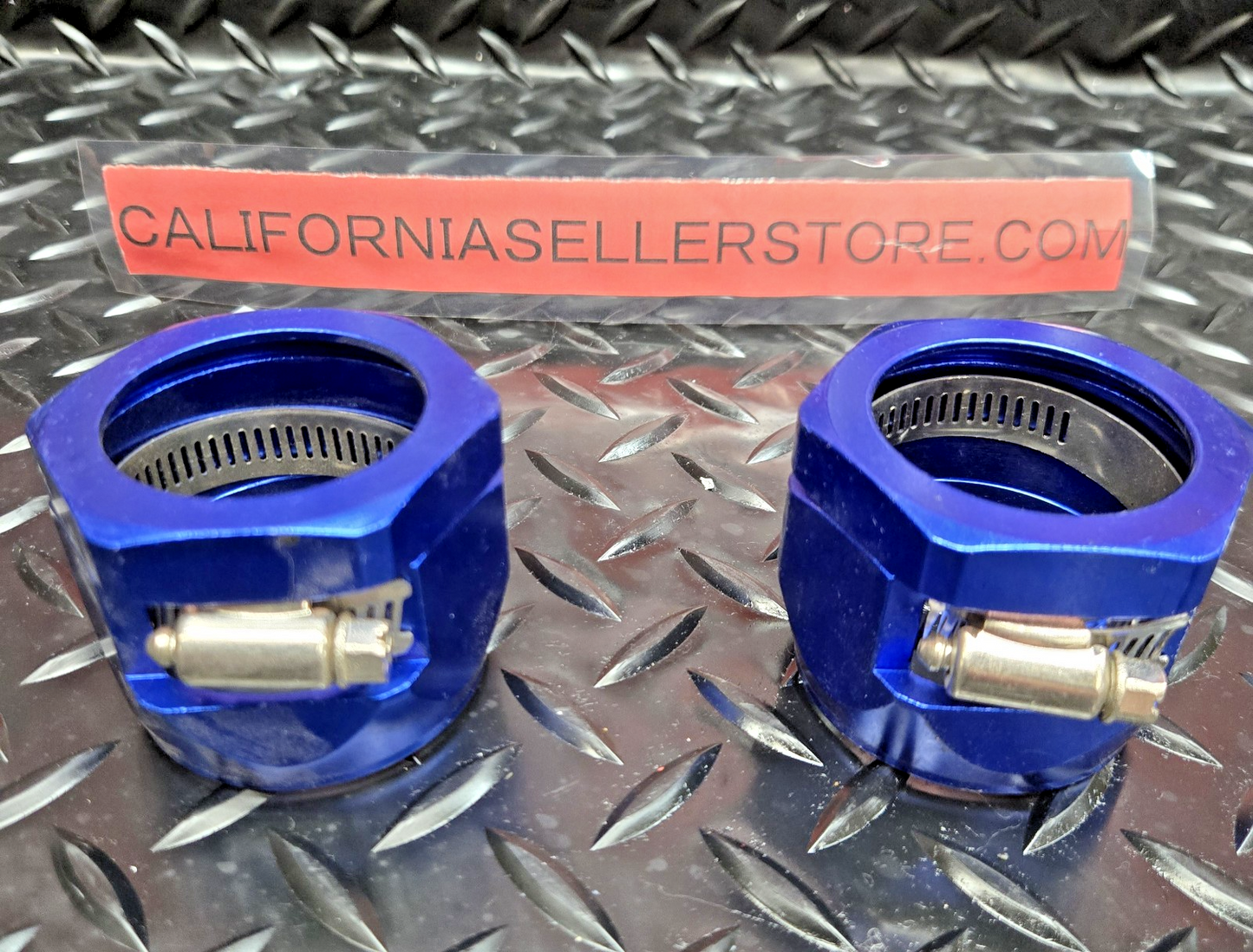 2x Radiator Hose End Line blue Anodized Aluminum 43 mm OD #0739  NOS