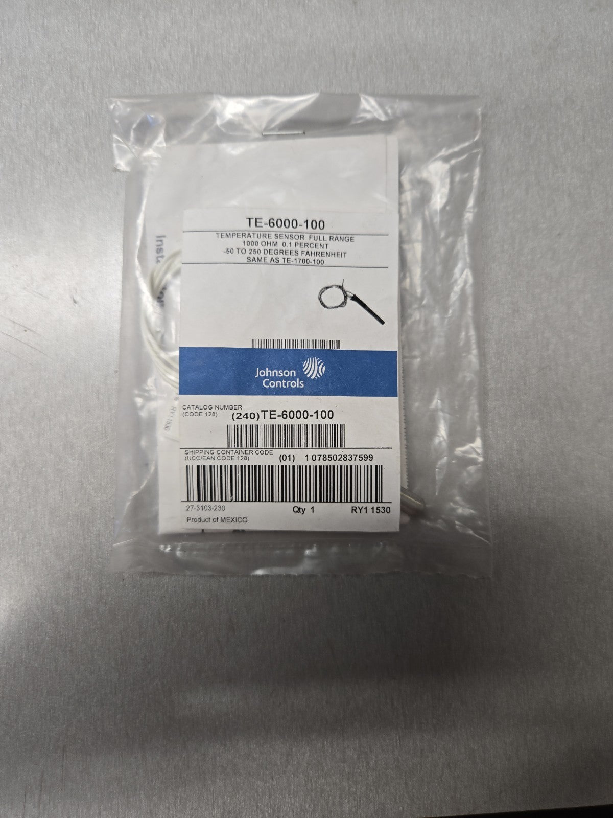 Johnson Controls TE-6000-100 Temp Sensor #1261