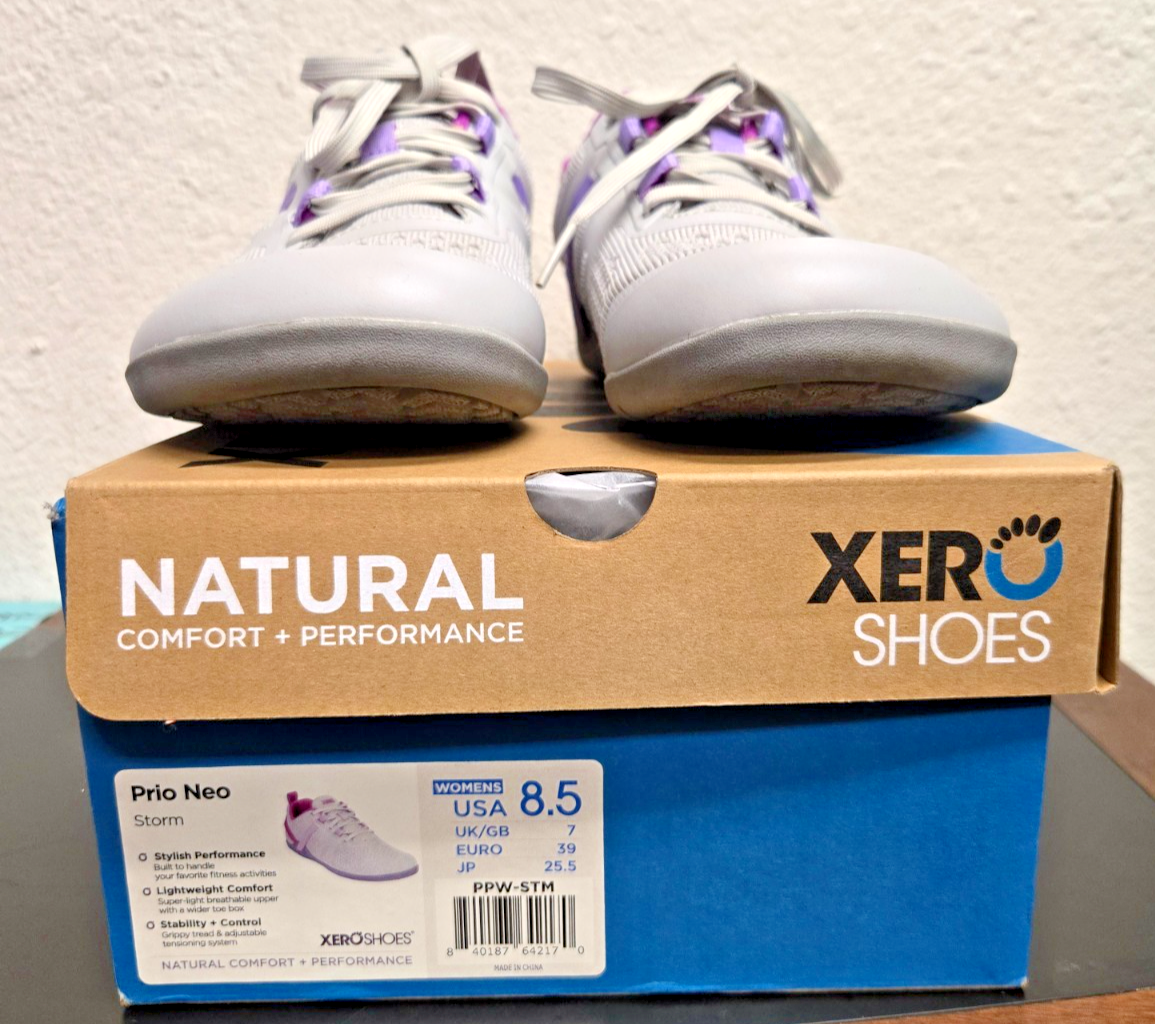 XERO WOMENS PRIO NEO SNEAKERS 8.5 BREATH MESH "STORM" GREY PURPLE #0390