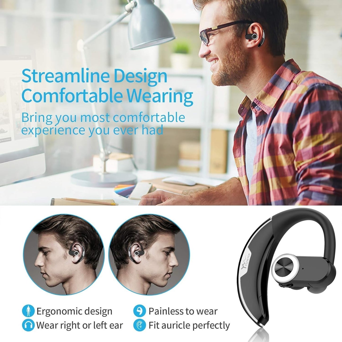 YUWISS Y6 Bluetooth Earpiece w/Mic Wireless Headphones HEADSET   #0221