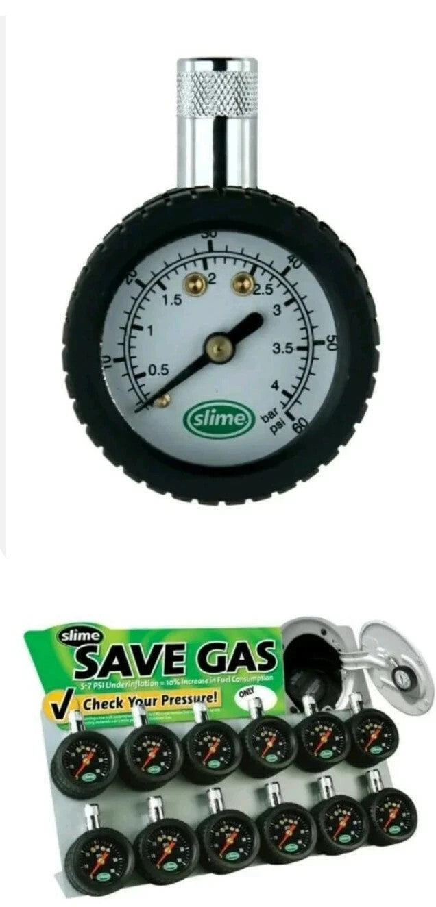 SLIME Dial Tire Gauge 5 to 60 PSI Magnetic to store inside Fuel Door #0543