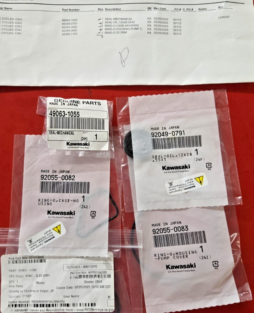 KAWASAKI NINJA 650 ER6N VULCAN Z400 Z500 OEM WATER PUMP SEAL KIT #0576