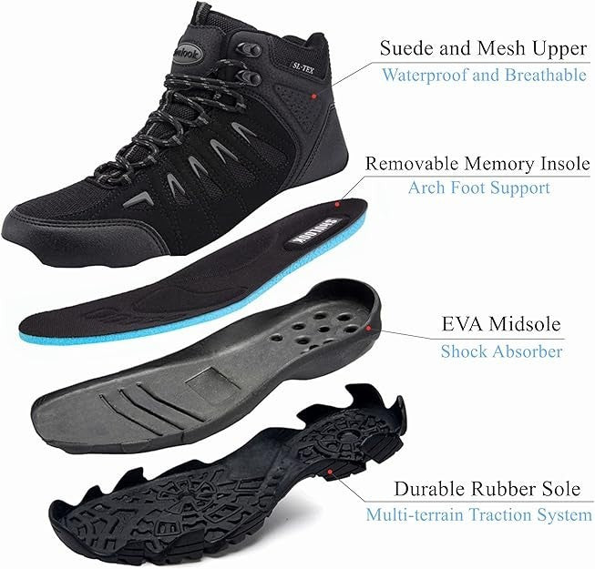 SHULOOK Men Waterproof Hiking Boots Non-Slip Light Ankle Boot size 9 #1296