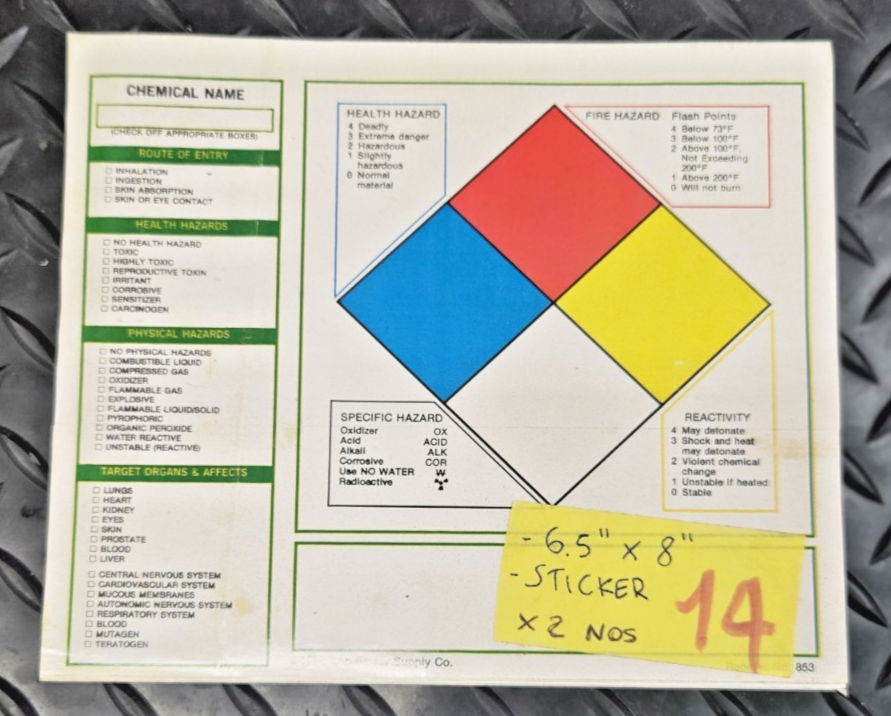2x Stickers for Chemical Safety Data  6.5x8  nos