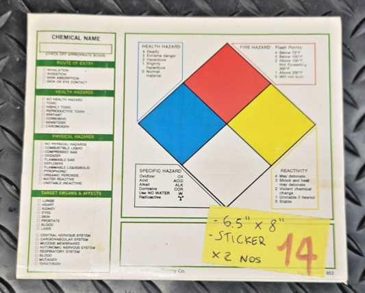 2x Stickers for Chemical Safety Data  6.5x8  nos