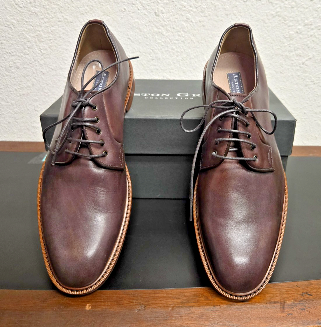 ASTON GREY COLLECTION leather BARRY CHESTNUT 500511 size 8 ORIGINAL BOX #0391