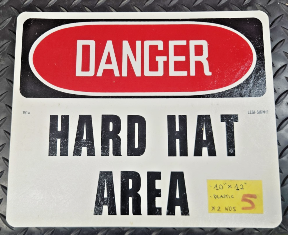 DANGER HARD HAT AREA Sign plastic 12" x 10"  nos