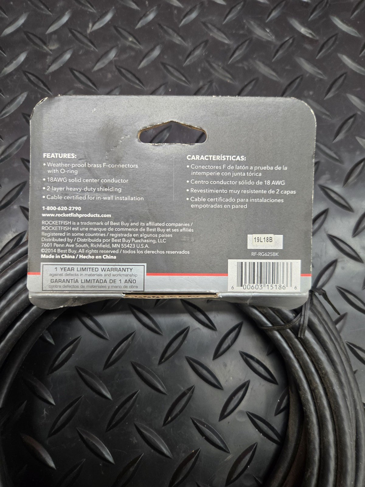 Rocketfish 25ft RG6 Coaxial Cable Indoor/Outdoor W/PROOF 18AWG RF-RG625BK #0846