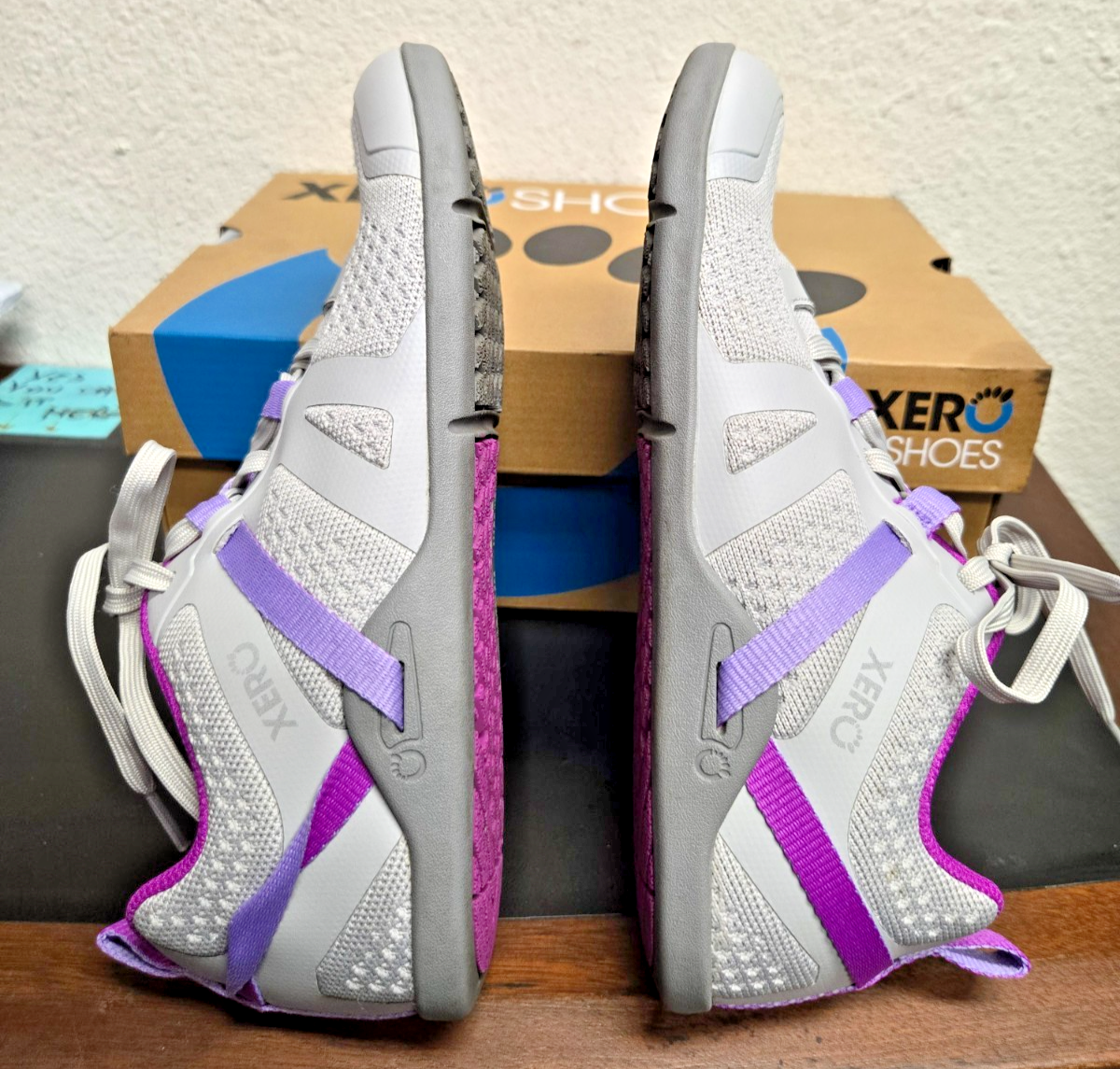XERO WOMENS PRIO NEO SNEAKERS 8.5 BREATH MESH "STORM" GREY PURPLE #0390