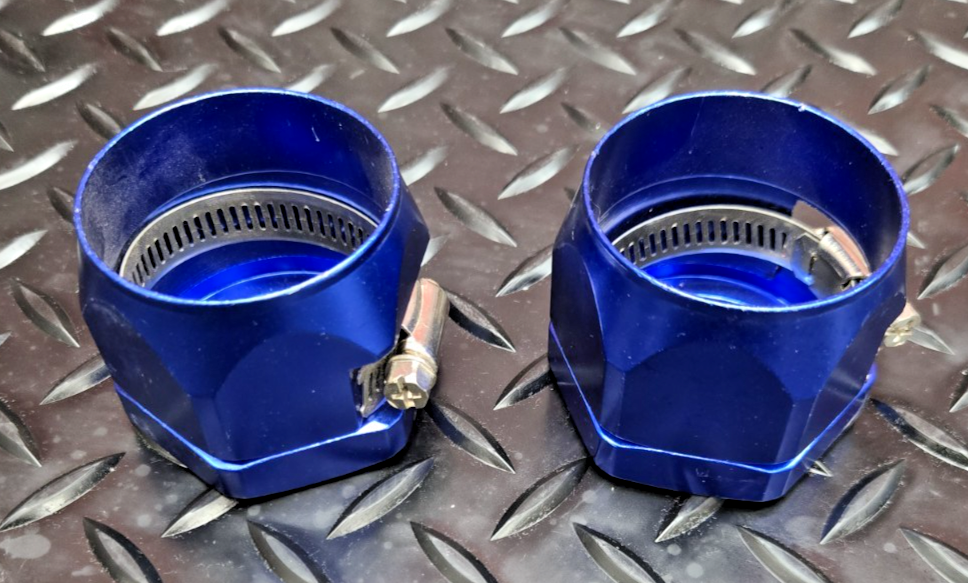 2x Radiator Hose End Line blue Anodized Aluminum 43 mm OD #0739  NOS