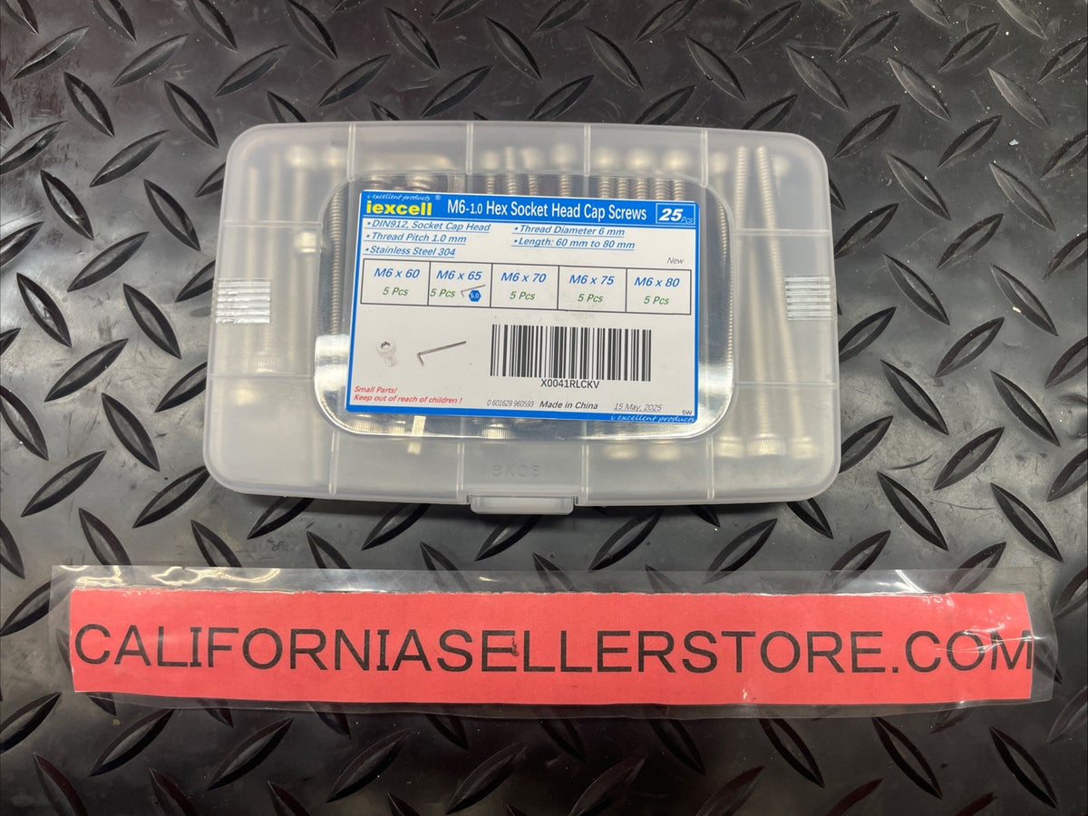 25pcs M6 Screws Assortment kit M6x60/65/70/75/80mm Hex Socket Head #1376