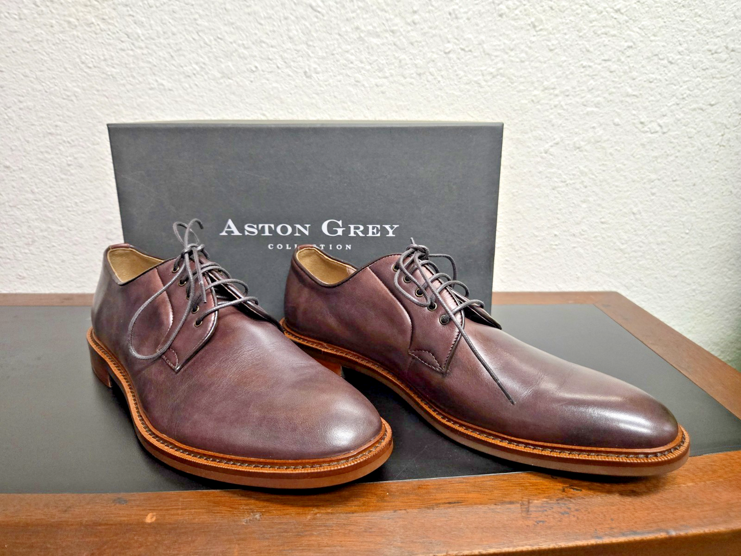 ASTON GREY COLLECTION leather BARRY CHESTNUT 500511 size 8 ORIGINAL BOX #0391