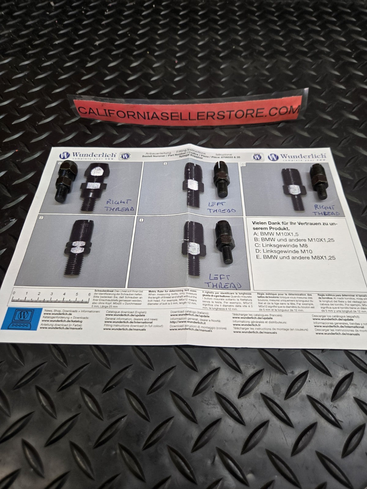 BMW wunderlich Mirror Adaptor SOLD EACH  #1202
