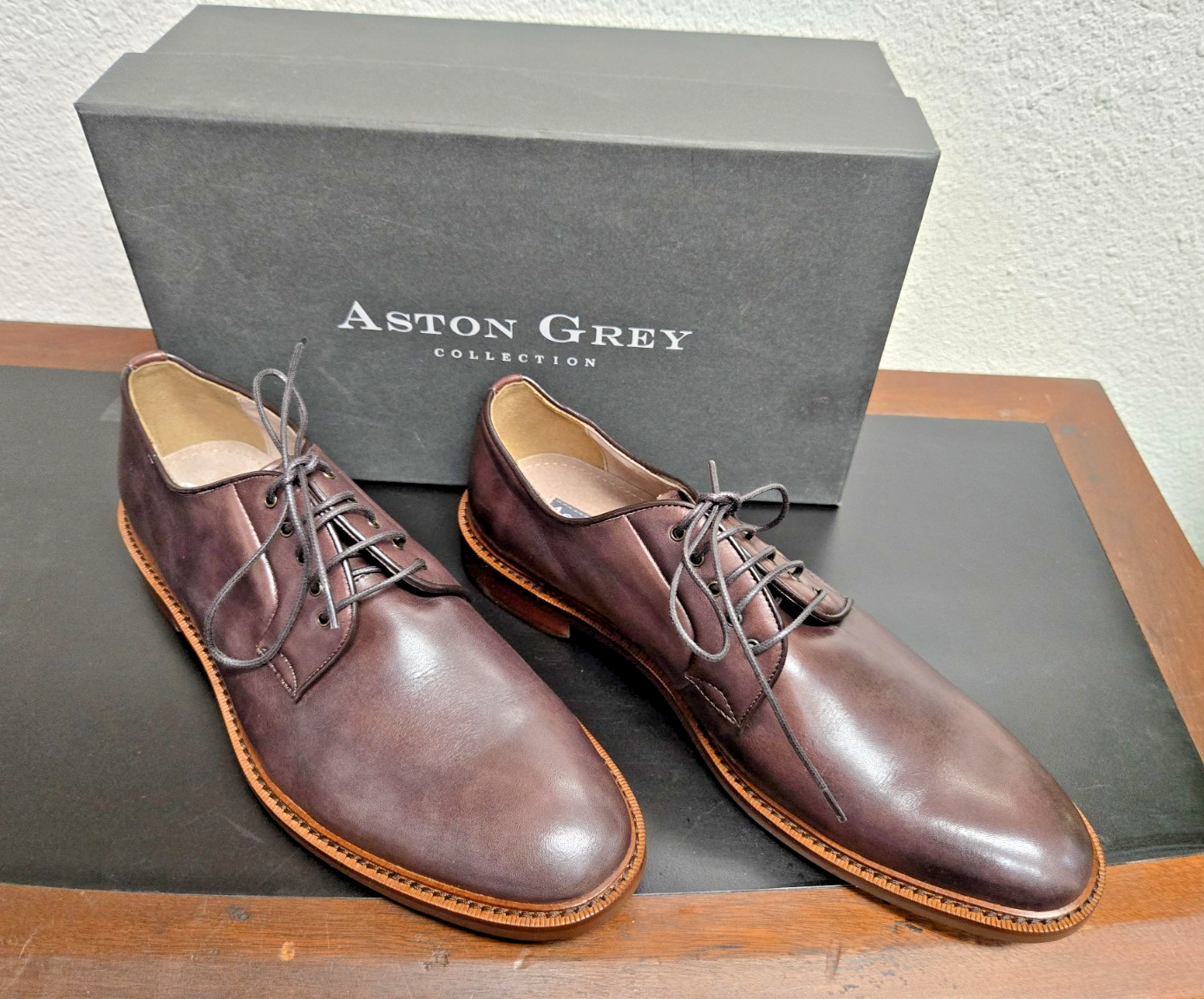 ASTON GREY COLLECTION leather BARRY CHESTNUT 500511 size 8 ORIGINAL BOX #0391