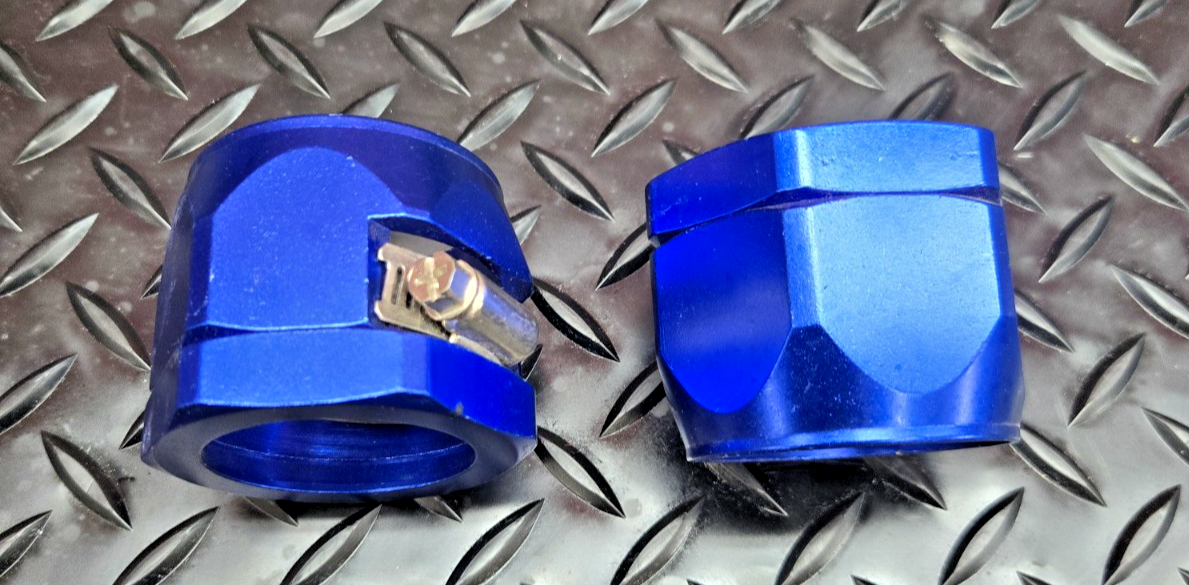 2x Radiator Hose End Line blue Anodized Aluminum 43 mm OD #0739  NOS